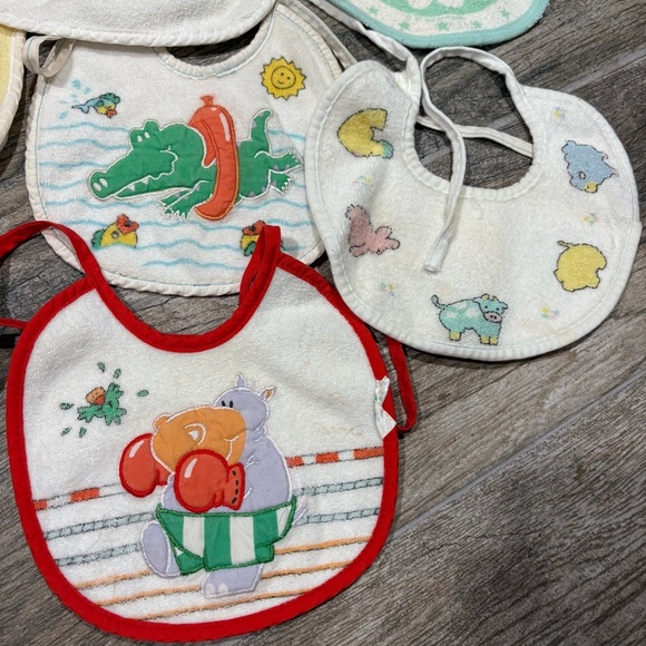 Lot Of 7 Vtg Baby Bibs 90s Terry Cloth Playskool Animals Bear Alligator Hippo - Picture 3 of 11